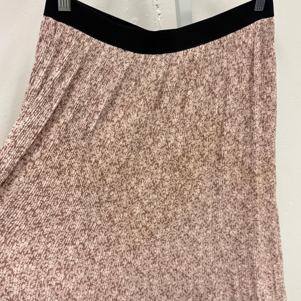 Adrianna Papell Mauve Floral Pleated Midi Skirt Elastic Waist Cottagecore Size M